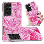 For Samsung Galaxy S21 Ultra 5G Electroplated Marble Pattern TPU Phone Case(Red Rhombus)