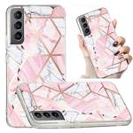 For Samsung Galaxy S22+ 5G Electroplated Marble Pattern TPU Phone Case(Pink and White)