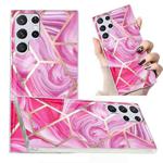For Samsung Galaxy S22 Ultra 5G Electroplated Marble Pattern TPU Phone Case(Red Rhombus)
