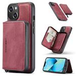 For iPhone 14 JEEHOOD Magnetic Zipper Wallet Leather Phone Case (Red)