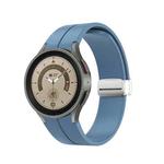 For Samsung Galaxy Watch5 40&44mm / Pro 45mm Folding Silver Buckle Silicone Watch Band(Blue)