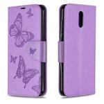 For Nokia 2.3 Two Butterflies Embossing Pattern Horizontal Flip Leather Case with Holder & Card Slot & Wallet & Lanyard(Purple)