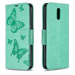 For Nokia 2.3 Two Butterflies Embossing Pattern Horizontal Flip Leather Case with Holder & Card Slot & Wallet & Lanyard(Green)