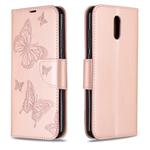 For Nokia 2.3 Two Butterflies Embossing Pattern Horizontal Flip Leather Case with Holder & Card Slot & Wallet & Lanyard(Rose Gold)