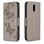 For Nokia 2.3 Two Butterflies Embossing Pattern Horizontal Flip Leather Case with Holder & Card Slot & Wallet & Lanyard(Grey)