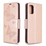 For Galaxy A41 Two Butterflies Embossing Pattern Horizontal Flip Leather Case with Holder & Card Slot & Wallet & Lanyard(Rose Gold)