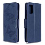 For Galaxy A41 Two Butterflies Embossing Pattern Horizontal Flip Leather Case with Holder & Card Slot & Wallet & Lanyard(Dark Blue)
