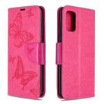 For Galaxy A41 Two Butterflies Embossing Pattern Horizontal Flip Leather Case with Holder & Card Slot & Wallet & Lanyard(Rose Red)