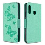 For Galaxy A70e Two Butterflies Embossing Pattern Horizontal Flip Leather Case with Holder & Card Slot & Wallet & Lanyard(Green)