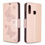 For Galaxy A70e Two Butterflies Embossing Pattern Horizontal Flip Leather Case with Holder & Card Slot & Wallet & Lanyard(Rose Gold)