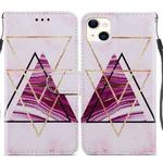 For iPhone 14 Plus Painted Pattern Leather Phone Case (Three-color Marble)