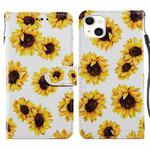 For iPhone 14 Plus Painted Pattern Leather Phone Case (Sunflower)