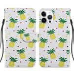 For iPhone 14 Pro Max Painted Pattern Leather Phone Case (Pineapple)