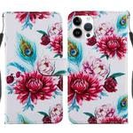 For iPhone 14 Pro Max Painted Pattern Leather Phone Case (Peacock Flower)