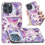 For iPhone 14 Pro Electroplated Marble Pattern TPU Phone Case(Purple Flower)