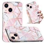 For iPhone 13 Electroplated Marble Pattern TPU Phone Case(Pink and White)