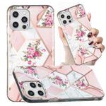 For iPhone 12 / 12 Pro Electroplated Marble Pattern TPU Phone Case(Rose Pink White)