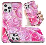 For iPhone 12 / 12 Pro Electroplated Marble Pattern TPU Phone Case(Red Rhombus)