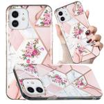 For iPhone 12 mini Electroplated Marble Pattern TPU Phone Case (Rose Pink White)