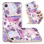 For iPhone XR Electroplated Marble Pattern TPU Phone Case(Purple Flower)
