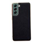 For Samsung Galaxy S22 5G Genuine Leather Luolai Series Nano Electroplating Phone Case(Black)