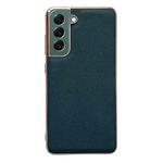 For Samsung Galaxy S22+ 5G Genuine Leather Luolai Series Nano Electroplating Phone Case(Dark Green)