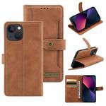 Copper Buckle Leather Phone Case For iPhone 14(Brown)