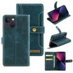 For iPhone 14 Plus Copper Buckle Leather Phone Case (Green)