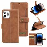 Copper Buckle Leather Phone Case For iPhone 14 Pro(Brown)