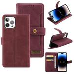Copper Buckle Leather Phone Case For iPhone 14 Pro Max(Maroon)