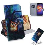 For Motorola Moto E6 Play Combined Pattern Magnetic Attraction Horizontal Flip Leather Case, Support Holder & Card Slot & Wallet(Oil Painting Owl)