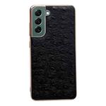 For Samsung Galaxy S21 FE 5G Genuine Leather Ostrich Texture Series Nano Electroplating Phone Case(Black)