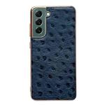 For Samsung Galaxy S22 5G Genuine Leather Ostrich Texture Series Nano Electroplating Phone Case(Blue)