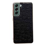 For Samsung Galaxy S22 5G Genuine Leather Ostrich Texture Series Nano Electroplating Phone Case(Black)