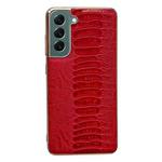 For Samsung Galaxy S21 FE 5G Genuine Leather Weilai Series Nano Electroplating Phone Case(Red)
