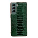 For Samsung Galaxy S22 5G Genuine Leather Weilai Series Nano Electroplating Phone Case(Green)