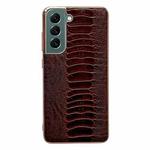 For Samsung Galaxy S22+ 5G Genuine Leather Weilai Series Nano Electroplating Phone Case(Brown)