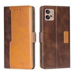 For Motorola Moto G32 4G Contrast Color Side Buckle Leather Phone Case(Dark Brown + Gold)