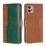 For Motorola Moto G32 4G Contrast Color Side Buckle Leather Phone Case(Light Brown + Green)