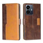 For vivo Y77 5G Global Contrast Color Side Buckle Leather Phone Case(Dark Brown + Gold)