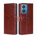 For vivo iQOO Z6 44W/vivo T1 Snapdragon 680 Geometric Stitching Leather Phone Case(Dark Brown)