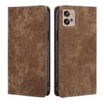 For Motorola Moto G32 4G RFID Anti-theft Brush Magnetic Leather Phone Case(Brown)