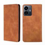 For vivo Y77 5G Global Skin Feel Magnetic Horizontal Flip Leather Phone Case(Light Brown)