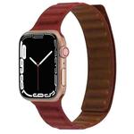 Magnetic Two-color Loop Slim Leather Watch Band For Apple Watch Ultra 49mm / Series 8&7 45mm / SE 2&6&SE&5&4 44mm / 3&2&1 42mm(Wine Red)