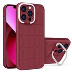 For iPhone 14 Cube Lens Holder TPU + PC Phone Case (Wine Red)