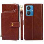 For vivo iQOO Z6 44W/T1 Snapdragon 680 Zipper Bag Leather Phone Case(Brown)