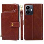 For vivo Y77 5G Global Zipper Bag Leather Phone Case(Brown)