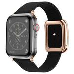 Rose Gold Square Buckle Microfiber Leather Watch Band For Apple Watch Ultra 49mm / Series 8&7 45mm / SE 2&6&SE&5&4 44mm / 3&2&1 42mm(Black)