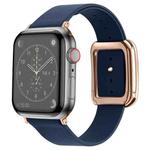 Rose Gold Square Buckle Microfiber Leather Watch Band For Apple Watch Ultra 49mm / Series 8&7 45mm / SE 2&6&SE&5&4 44mm / 3&2&1 42mm(Midnight Blue)