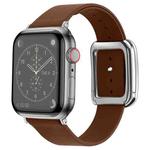 Silver Square Buckle Microfiber Leather Watch Band For Apple Watch Ultra 49mm / Series 8&7 45mm / SE 2&6&SE&5&4 44mm / 3&2&1 42mm(Brown)